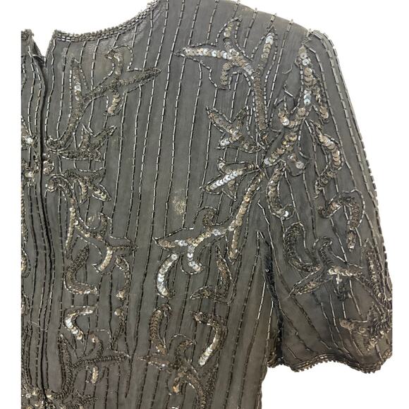 Vintage Papell Boutique Evening Dress Black 8 Sequins Cocktail Party Knee Length - Picture 9 of 9